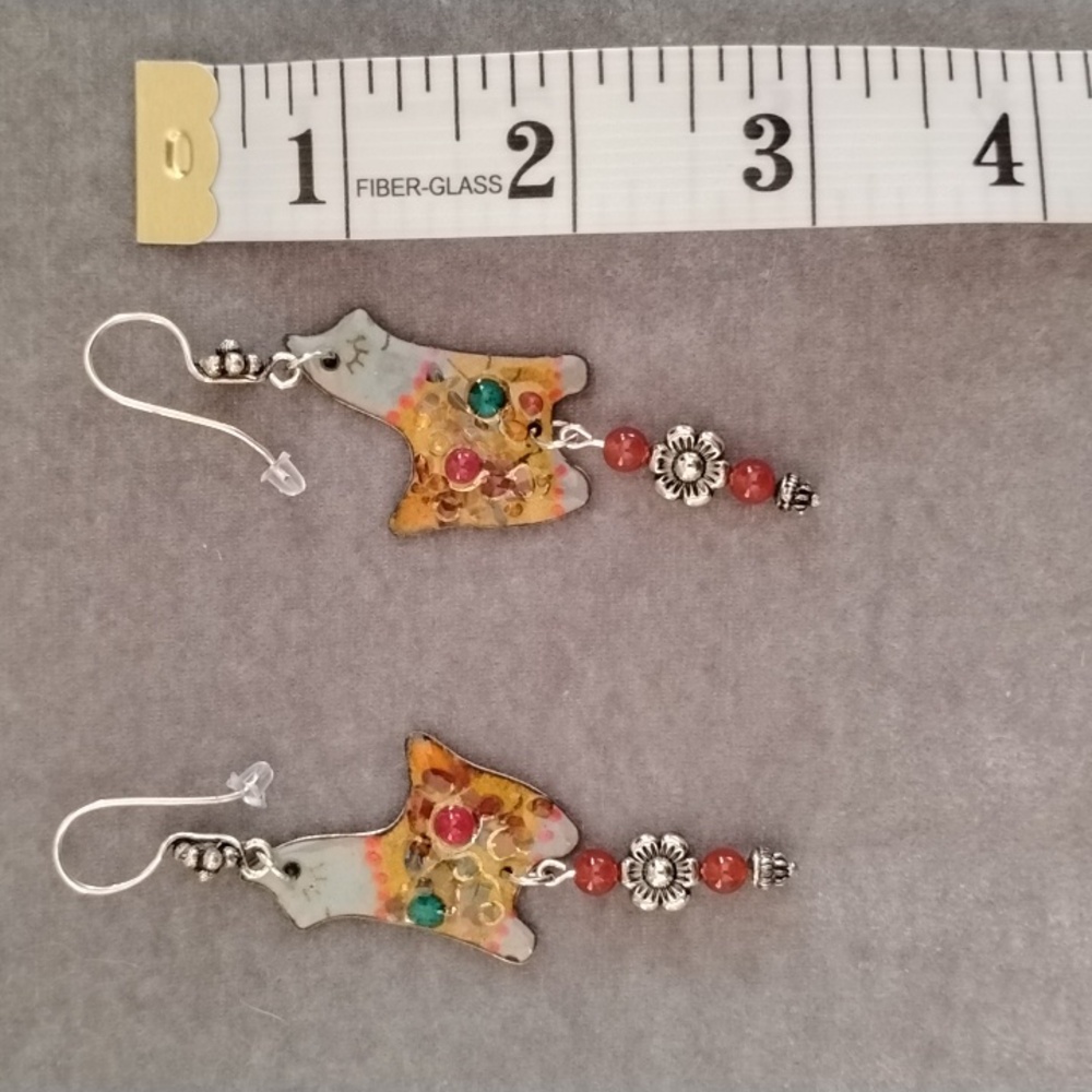 Hand Crafted Llama Enamel Earrings With Carnelian - Picture 3 of 4